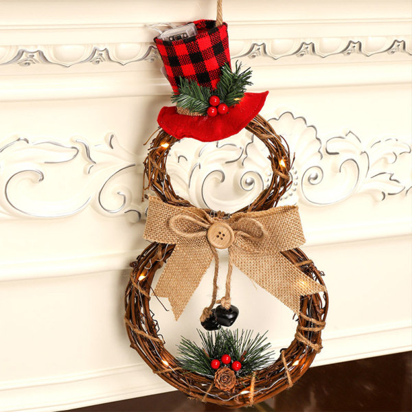 CQBB Upplyst julkransdekoration, Grapevine Wreath för Log rattan circle