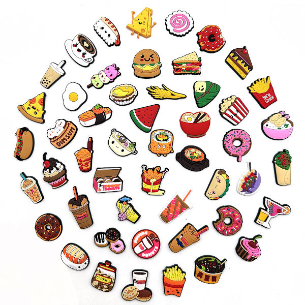 50st Food Series Skoberlocker, Crocs Pins, Crocs Charms Crocs Tilbehør for jenter Gutter, Skoberlocker Tilbehør Crocs Dekorasjon Armbånd Festdekorasjoner Bursdagspresenter