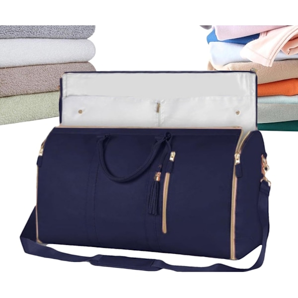 2-i-1 Klesduffelbag med Skoavdeling - Sammenleggbar Hengende Koffert for Reise Dark blue