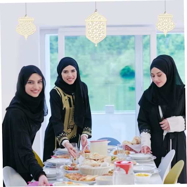 Trehengende pynt, hengende eid mubarak, tredekorasjoner for eid mubarak hjemmefestdekor, utlånt treheng 8st-Abcdefhi