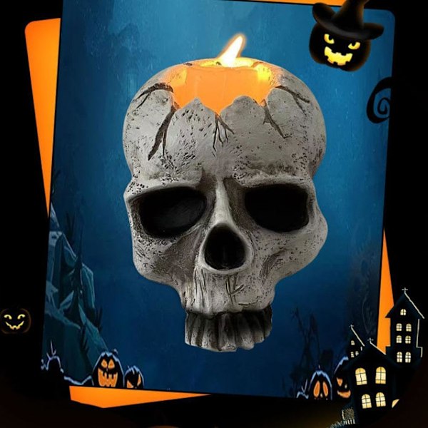 Skalle Ljusstake, Gotisk TeLjusstake, Halloween Borddekoration, Halvskalle Half skull