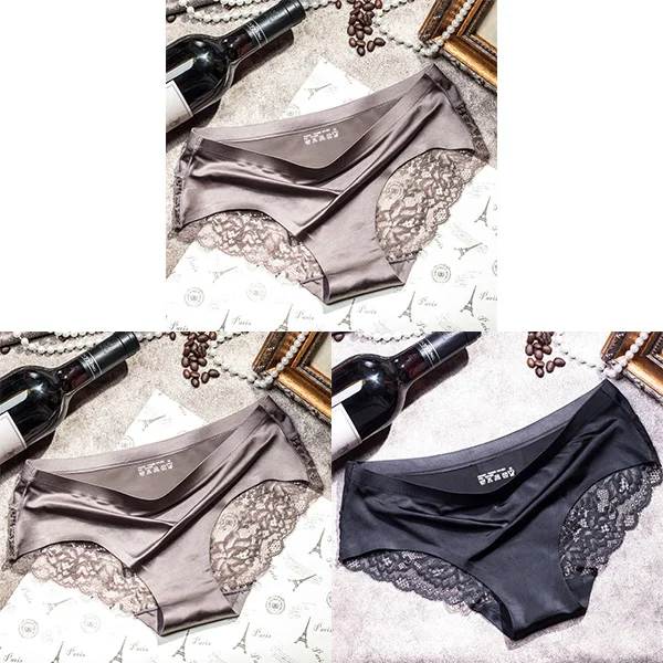 3st/lot Damtrosor Set Spets Seamless Underkläder Kvinnliga Silkestrosor Kalsonger Dam Trosa Culotte Femme Kvinna Underkläder XX 2 grå svart L
