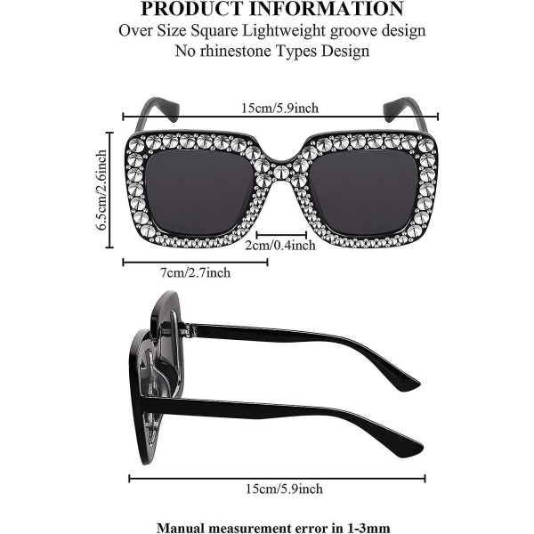 Oversize fyrkantiga gnistrande solglasögon Retro tjocka solglasögon