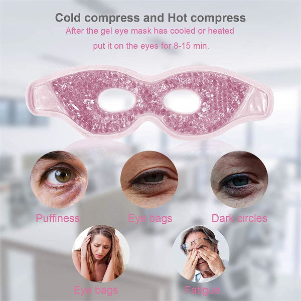 SQBB Cooling Gel Eye Mask - Varm och kall kompress - Kylmask för svullna ögon, mörka ringar (rosa).