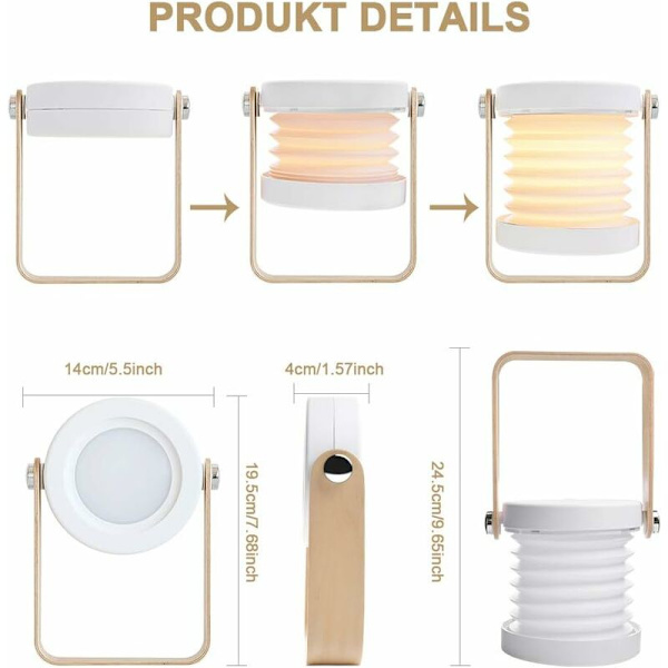 LED-lanterne 3000K sammenklappelig øjenbeskyttelse skrivebordslampe soveværelse, stue, udendørs, kontor, camping sengelampe, hvid, sammenklappelig skærm