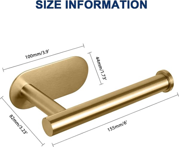 Väggmonterad toalettrullehållare, borstad guld, 304 rostfritt stål, ingen borrning, 1-pack