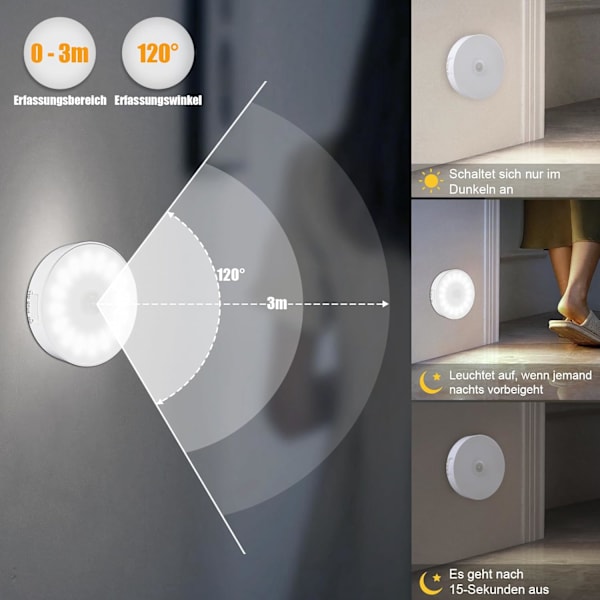 14 LED Bevægelsessensor Natlampe, 6-pak, USB Genopladelig, 6000K Kold Hvid Cold White 6 pieces