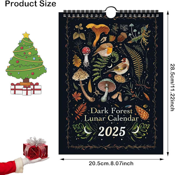 Mörk Skog Månekalender 2025, Illustrerad Väggkalender för Planering (02) 2