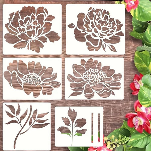 Suuret kukka-stencilit puutarha-aidan koristeluun, uudelleenkäytettävät maalausstencilit, 6 kpl pcs B- 35.5 cm x 30.5 cm