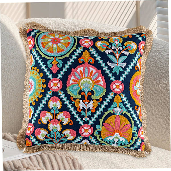 Broderad kastkuddfodral vintage tofs 18x18 tum kuddfodral bomullssoffa kuddfodral med dragkedja för soffa, sängkast kuddfodral