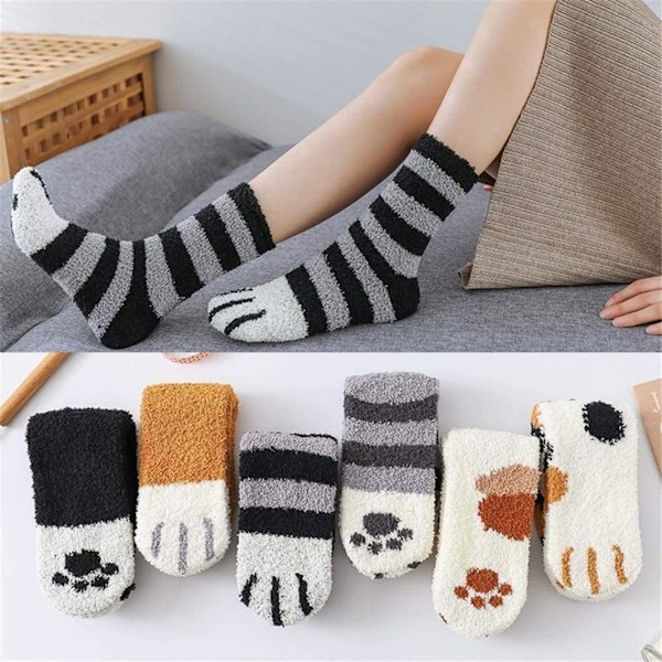 4 par vinterkattklor Söta tjocka varma sömngolvstrumpor, Cat Paw Slipper Socks för flickor, damstrumpor