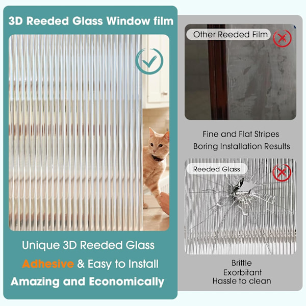 17,5x78,7 tum Ribbad Glas Fönsterfilm Insynsskydd 3D Dekorativa Räfflade Fönsterdekaler