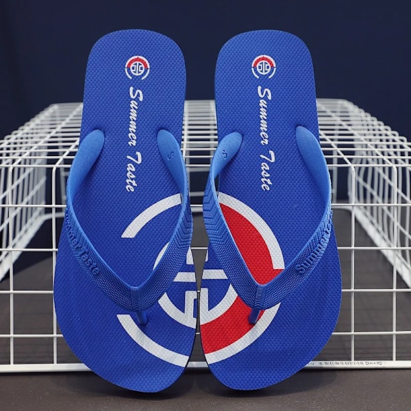 2022 Nye Flip Flops Tøfler Menn Sommer Anti-Skid Utendørs Korea Casual Light Beach Sandaler Husholdning Slipper Studenter Bilder Blå L 44-45 285mm