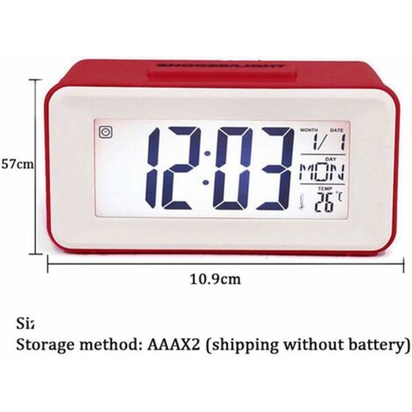 Litthing Digital väckarklocka Digital LED-klocka Väckarklocka Datum Temperatur Snooze 8 Music Sleep Batteridriven (röd)
