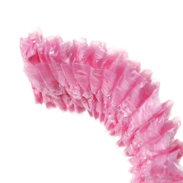 100 st klara engångsduschmössa för frisörsalong Elastiska vattentäta cap - rosa
