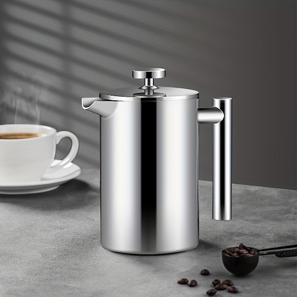 1 st rostfritt stål tekanna med filterpresskanna Dubbelväggig utomhus handbryggd kaffekanna, 350 ml 800 ml 1000 ml bryggd tekanna