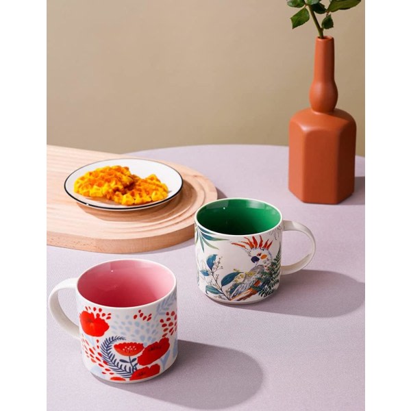 CQBB Keramisk tekopp kaffemugg för kontor och hem, handmålad med handtag, Vintage Flower Blossom Mugg, Diskmaskin Mikrovågssäker, Rosa - 15.8oz