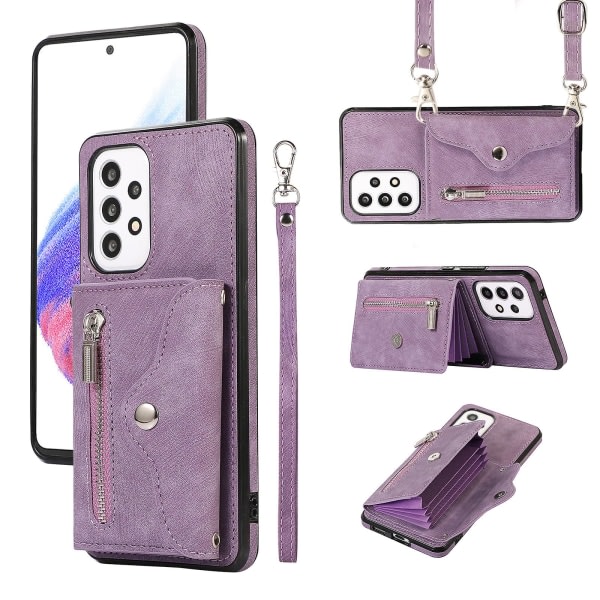 SQBB För Samsung Galaxy A53 5g Anti- cover Kickstand Pu Läder+tpu Phone case med Rfid-blockerande kortväska Purple