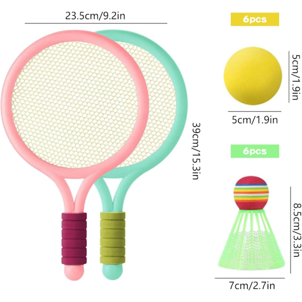 Tennis- och Badmintonset för Barn - Racket Leksak, Bärbart Set för Barnens Utomhussporter Pink green