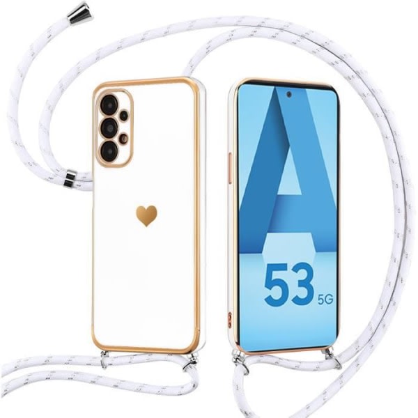 CQBB Crossbody-fodral till Samsung Galaxy A53 5G hjärtmönster Stötsäkert skydd - Vit