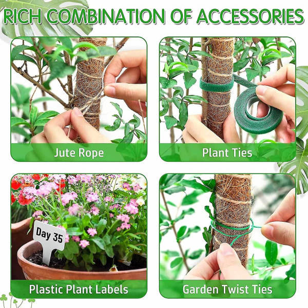 4-pack 25\" Coco Coir Moss-stång, uppgraderad böjbar växtstakes mossstång för Monstera med vridband SQBB