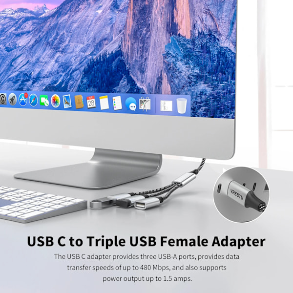 USB 2.0 typ C-adapter för turister, 6 000 HUB flätad datakabel, för Samsung Galaxy S22 MacPlePro Air iPad C till 3 USB