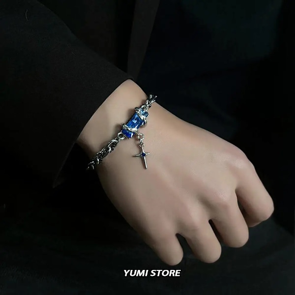 2024 Retro Svart Zirkon Stjärnarmband För Kvinnor Män Trend Titan Stål Punk Nk Chain Unisex Smycken Nya Par Tillbehör Transparent grå