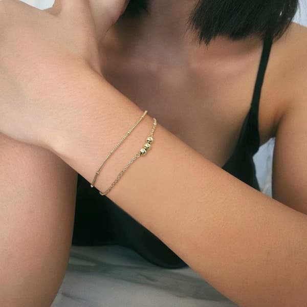 Wekity Delikat Guld Armbånd til Kvinder, Justerbart Lagdelt Armbånd