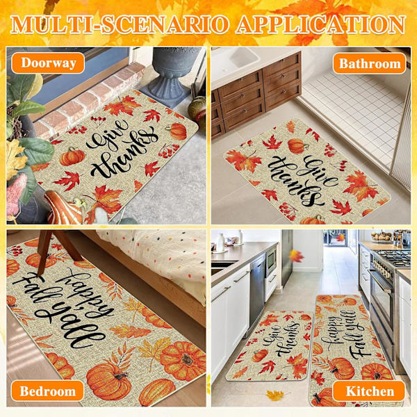 Recitem Pesunpesu Fall Keittiömatot, Liukumattomat \"Happy Fall Y'all\" Juoksumattosarja, 2 Osasta Keittiöön & Olohuoneeseen (Tyyli 1) Style 1