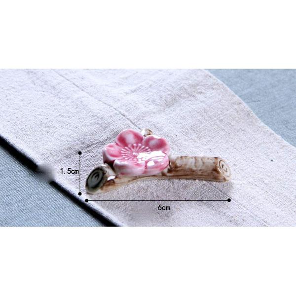 Sæt med 4 - Retro Stil Kirsebærblomst Keramik Spis Stick Rest Stativ Rosa Blomst Ske Stativ