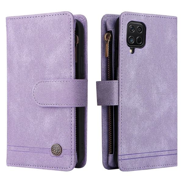 SQBB Etui til Samsung Galaxy A12 5g Læder Flip Etui Med Kreditkortholder Pengepung Magnetiske knapper Etui Kickstand Stødsikkert Lilla A
