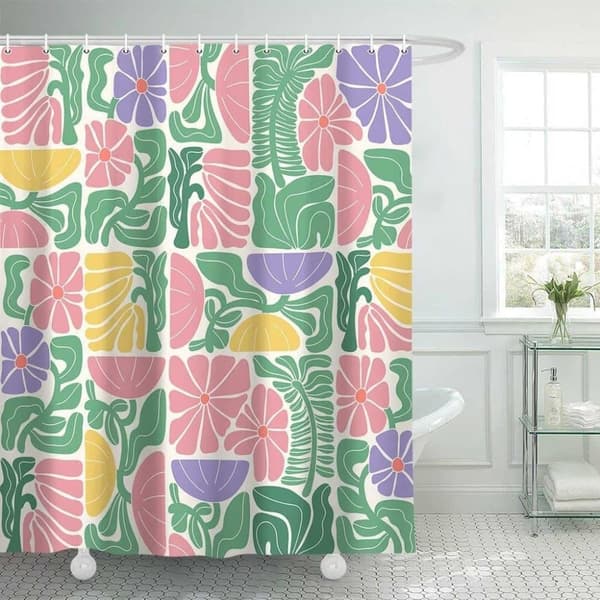 Lollanda Boho Duschdraperi, 180x180 cm, Abstrakt Blommig, Vattentätt Polyester Duschdraperi med 12 Krokar, Modern Digitaltrycksdesign A