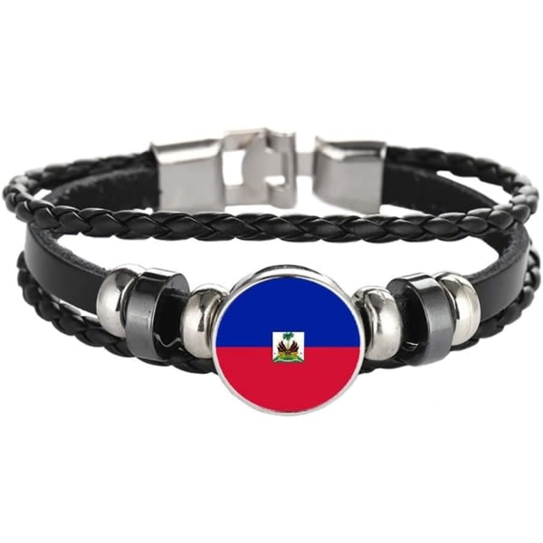 Haiti Flagga flätat armband Läderkedja Crystal Armband SQBB