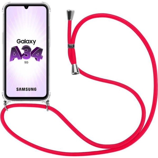 CQBB Fodral för Samsung Galaxy A34 5G Stötsäker förstärkta hörn Mjukt skydd med röd sladd