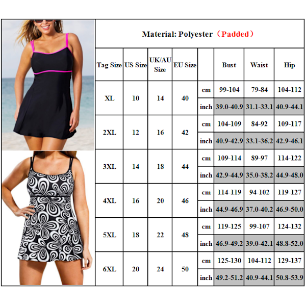 Dam Oversize Badetøj Suspender Minikjole Strandtøj Sommer Sort&Hvid Blomster 5XL Black&White Floral 5XL