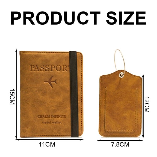 SQBB Cover, Pu-läder case Organizer för pass, kreditkort, boardingkort (plånbok+tagg) brun 13,7*10,5cm