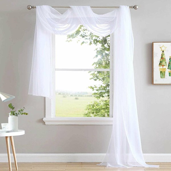 216 tum extra långa vita genomskinliga fönsterhalsdukar, mjuk voile texturerad himmelssäng scarfgardiner för evenemangsdesign/hemdec.