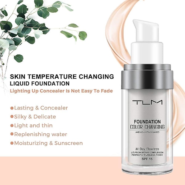 2 stk Tlm Farveændrende Foundation til Aldrende Hud, Flydende Makeupbase Nøgen Ansigtsdækning Concealercreme