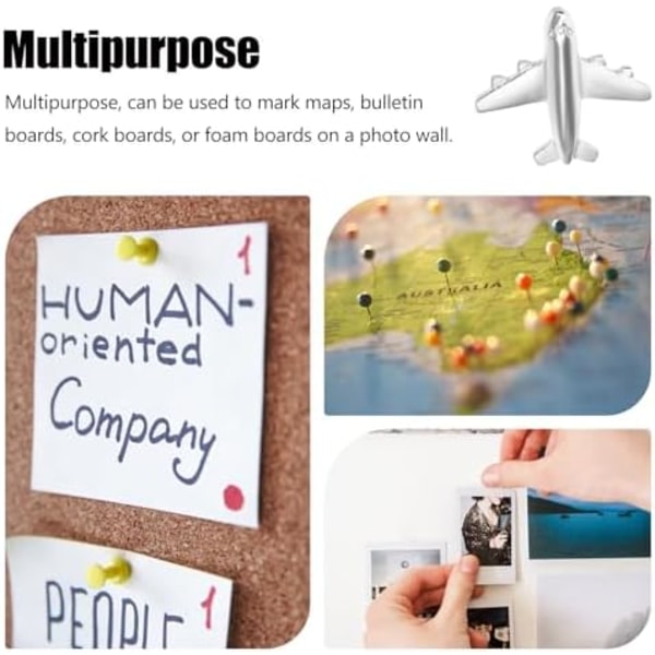 12 stk Metallfly Push Pins Flygplanformet Tommelspiker Dekorative Metallfly Pushpins Verdenskart Pushpins for Bulletiner