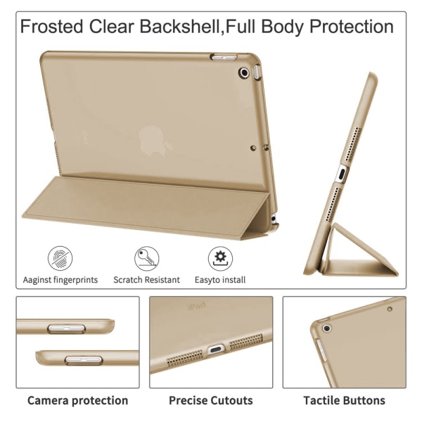 CQBB 4 - Slim Lätt Smart Case Stand Cover med genomskinligt matt ryggskydd med Auto Wake/Sleep-guld