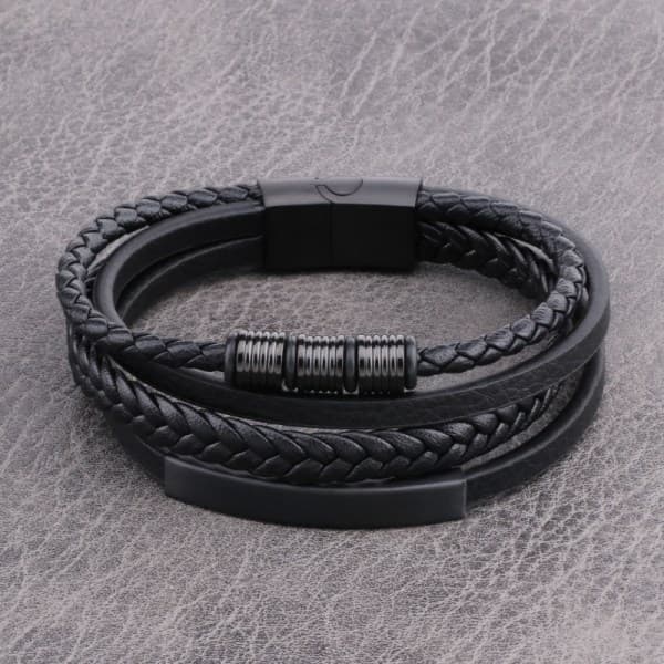 Punk Multilayer Vävt Rostfritt Stål Läderrep Armband 19cm 19 cm-max 19 cm