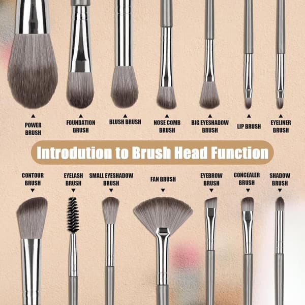 Complete Makeup Brush Travel Set - 14 Professional Eye Shadow and Foundation Brushes - Includes Case