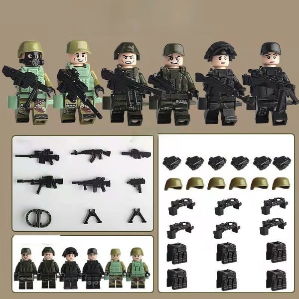 Leksaksbyggstenar Special Forces 6 figurer + vapen för barn Cobi-kompatibel