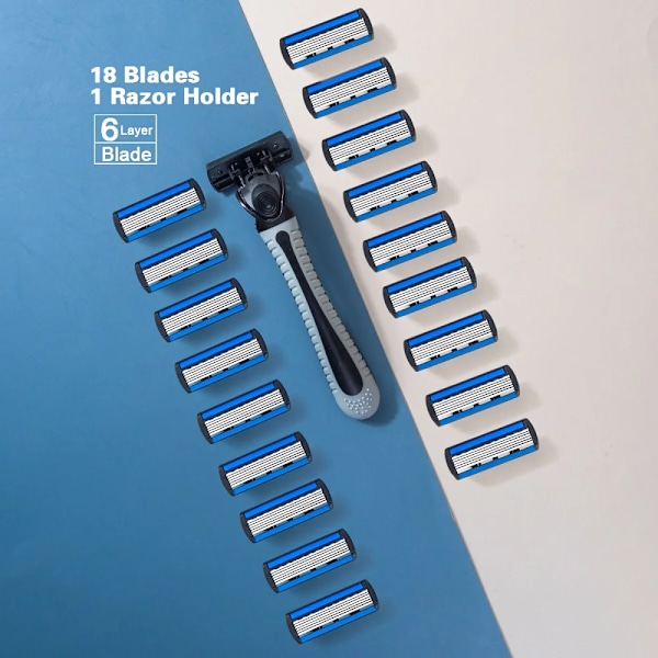 1 håndtak 18 blader / Menn og kvinner kroppshår bikini sikkerhets barberblad kvinne hår fjerning barbering shaver erstatningshoder SKY BLUE