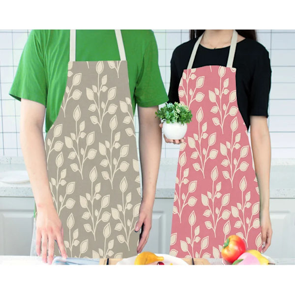 Blomstrete forklær med bladmønster, kjøkkenforkle for kvinner, bomull, lin, haklapper, husholdningsrengjøring, pinafore, hjemmelaging, forklær, stil 8, 55x68cm