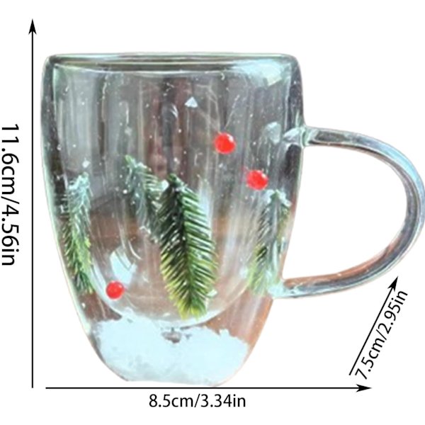 Julglas med Isolerad Dubbelvägg - Snöiga Granris, Kaffe & Tekopp 350 ml