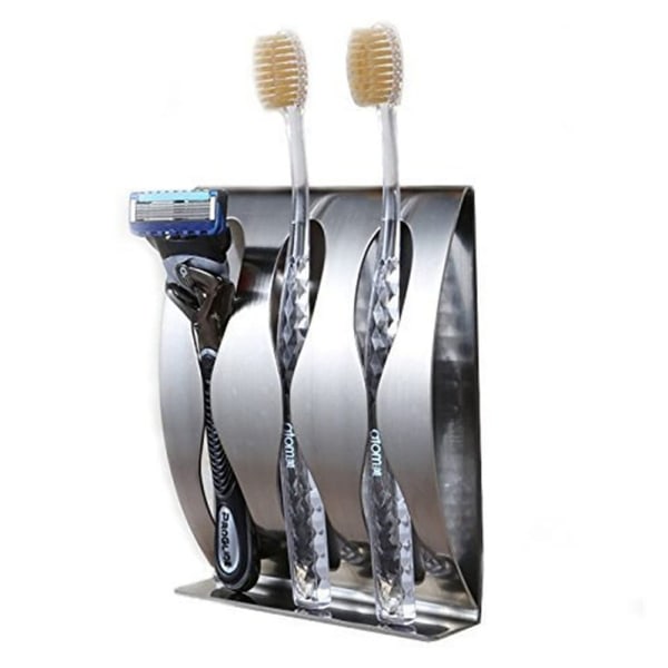 CQBB Väggmonterad tandborsthållare, förvaring av rakhyvelhållare i rostfritt stål, självhäftande tandborstställ - tre hål