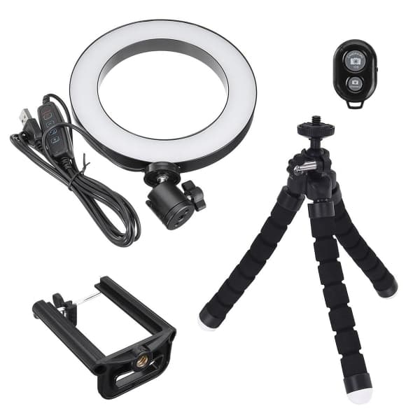 Selfielampe/ringlys (16 cm) med formbart stativ flerfarget-maks