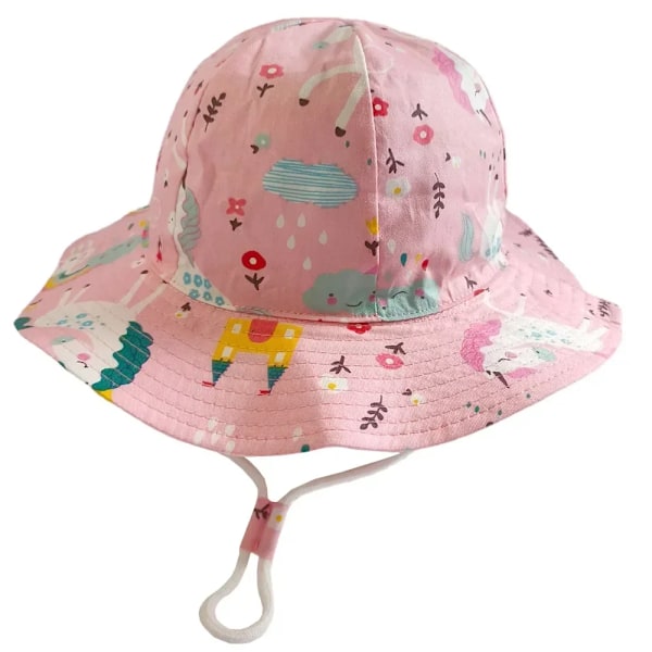 Ny Panama Baby Flickhatt Cap Resor Pojkar Fiskarkeps Cap Barn Hinkhattar Bomull Toddler Baby häst rosa 52cm (passar 2-5 år)