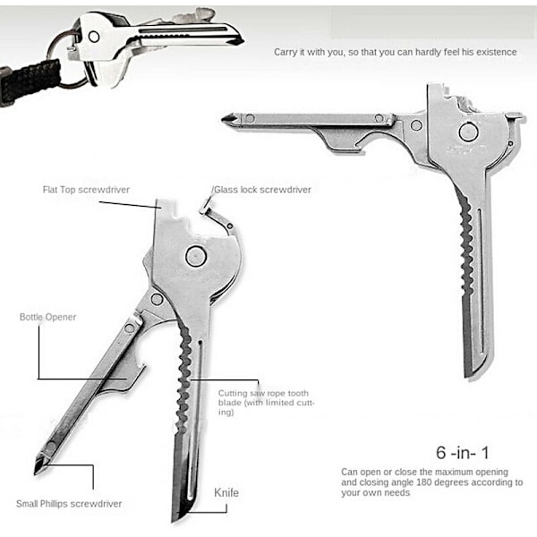 i 1 nøkkelverktøy?? Multifunksjonsflaskeåpner Skrutrekker Skiftenøkkel Nøkkelring EDC-verktøy i rustfritt stål